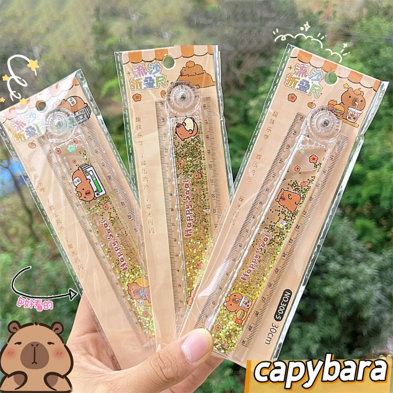 Multi-function Drawing Tools Student Stationery Measuring Tools Cartoon Capybara Measuring Ruler Folding Ruler Drawing Ruler