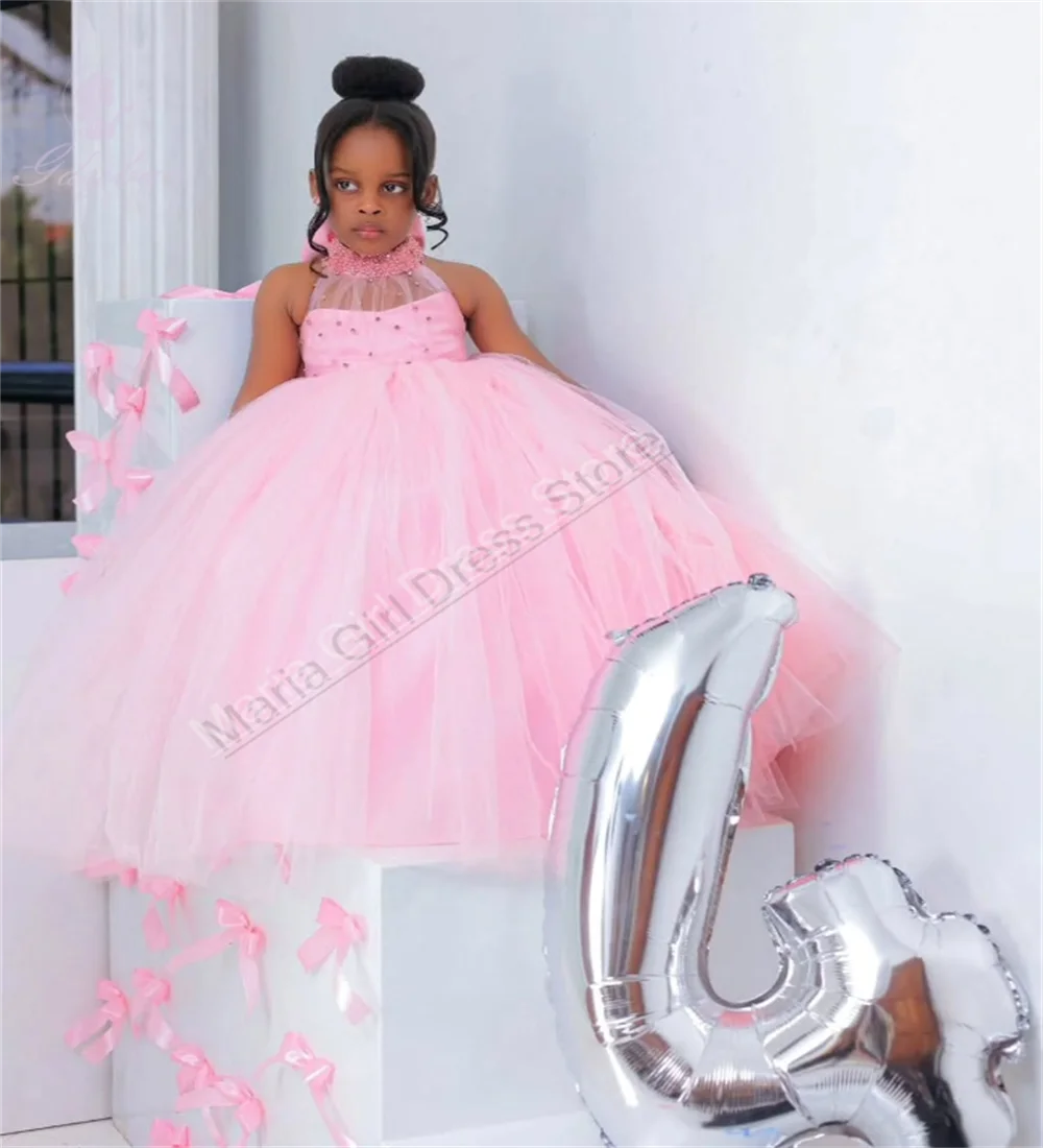 فستان بناتي بدون أكمام بدون ظهر على شكل فراشة فستان فتاة الزهور الجميل وردي مناسب لحفلات الزفاف وأعياد الميلاد والعشاء