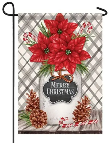 Merry Christmas Poinsettia Jar Glitter Garden Flag