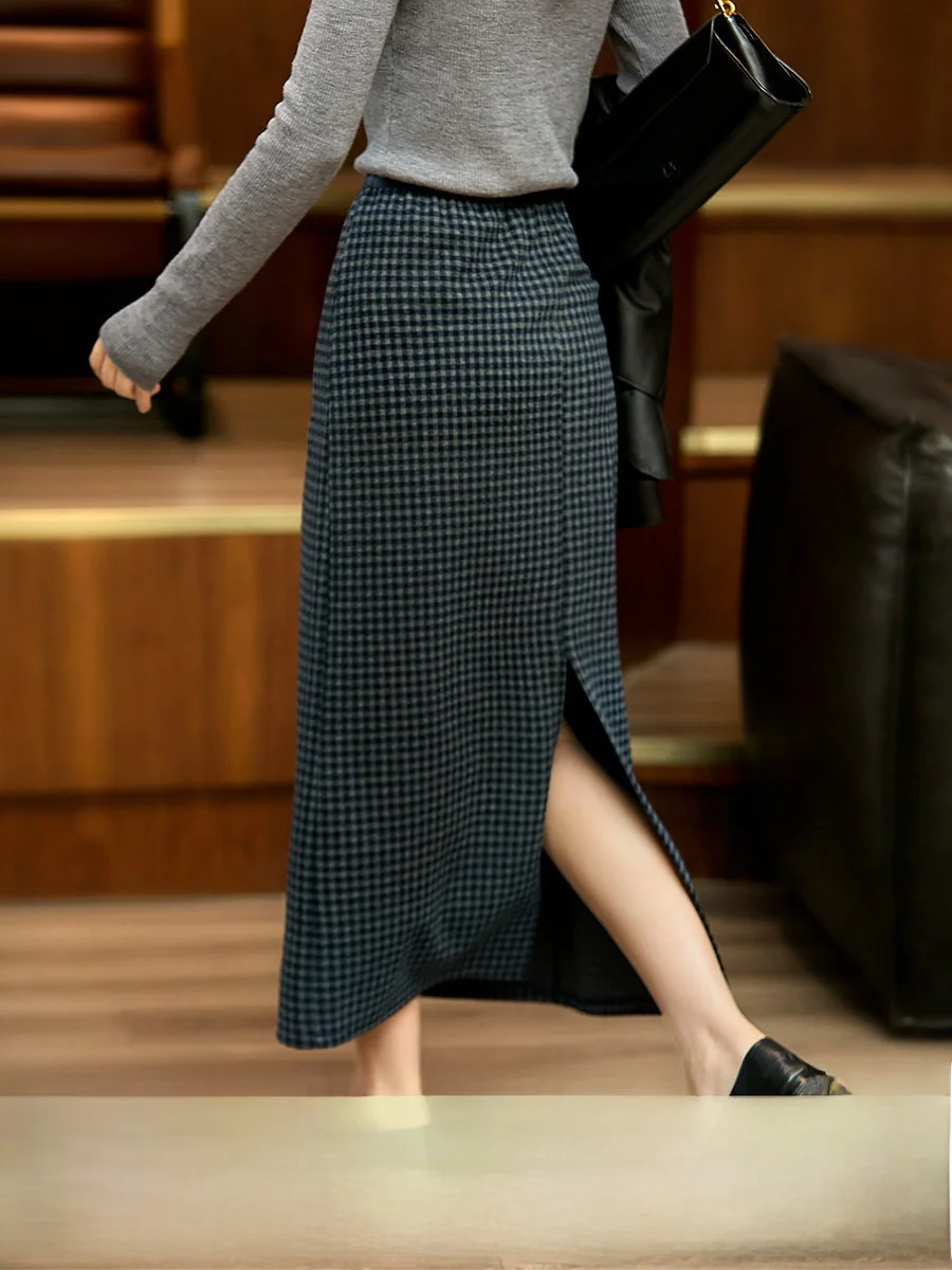 

Классическая клетчатая юбка А-силуэта с разрезом, повседневная, с эластичной талией, из полиэстера, для женщин, стандартный крой, для офиса