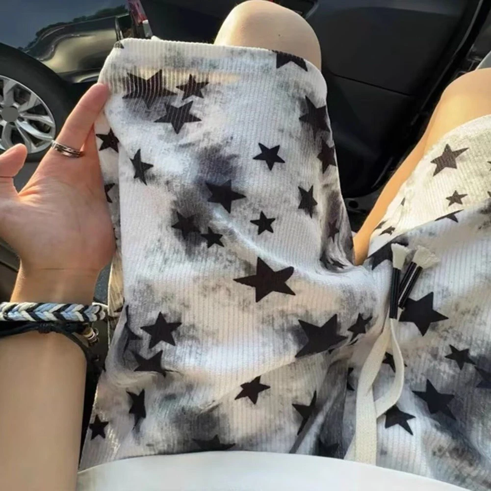 Men Short Pants Star Print Tie Dye Elastic Waist Loose Fit Beach Sports Shorts Straight Leg Summer Wear M to 4XL