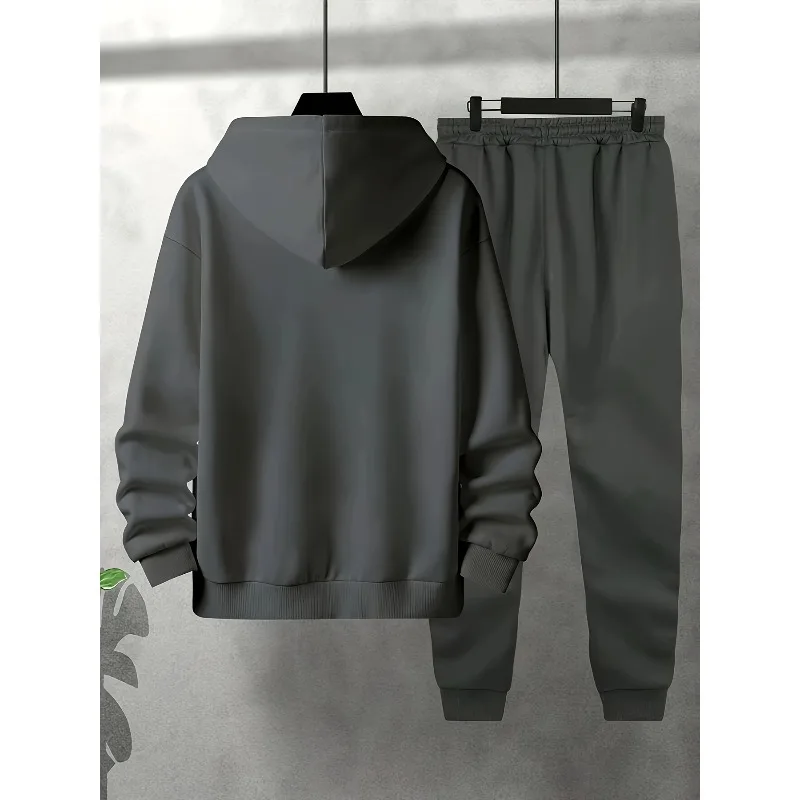 2 piece Men's Paris Letter Striped 3D Printed Comfortable Hooded and Long Pants Set Suitable for Spring and Autumn Wear
