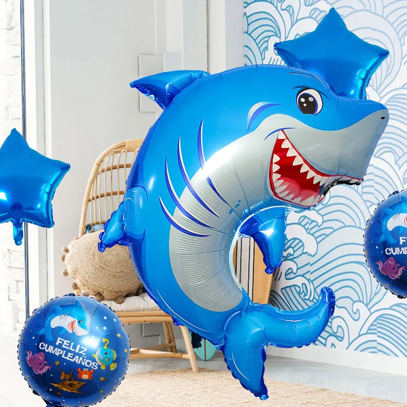 5pc Sea Animal Balloons Shark Fish Foil Balloons Undersea Party Children Birthday Party Decorations Baby Shower Helium Balloons