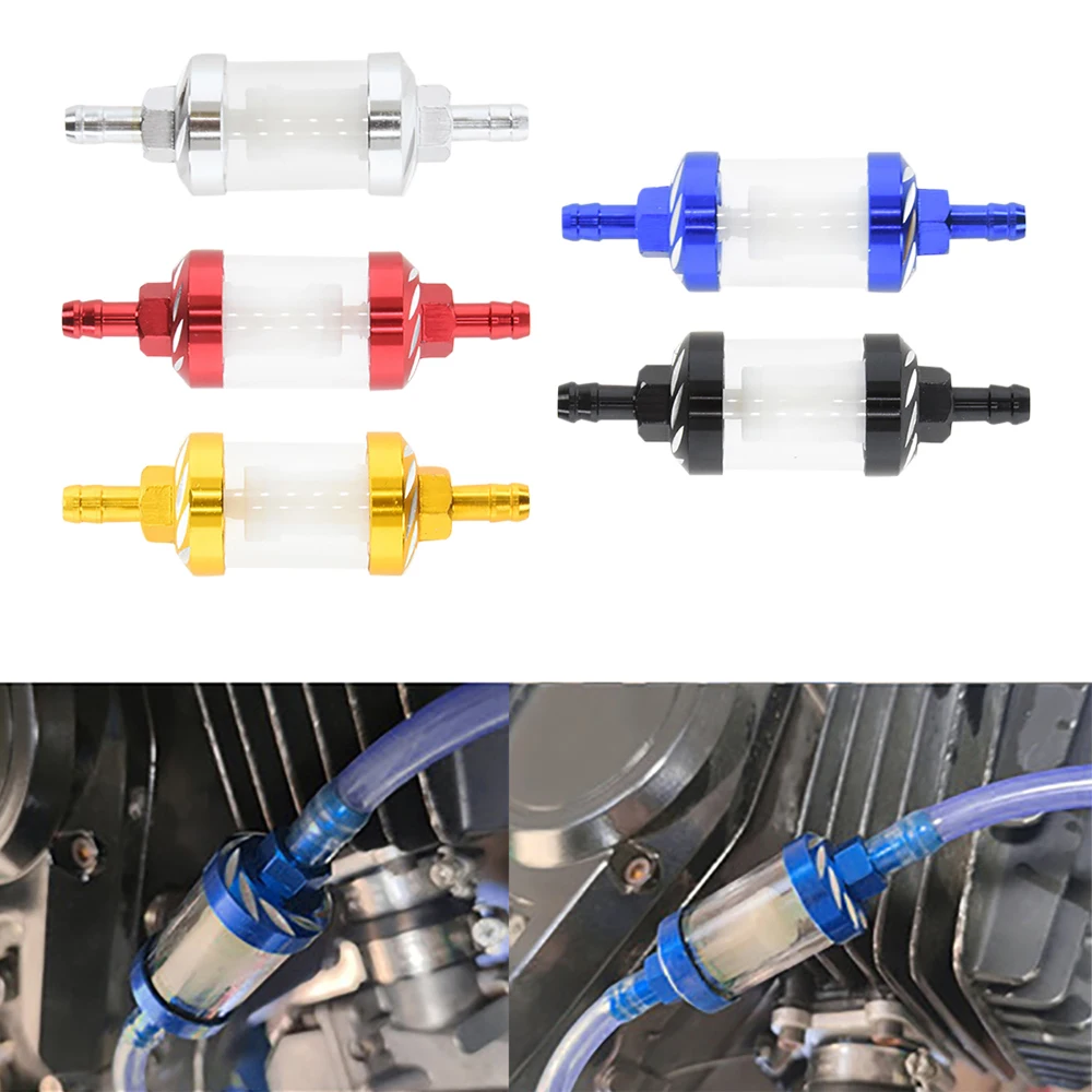 CNC Aluminum Alloy Glass Gas Fuel Oil Filter Moto 8mm for Dirt Pit Bike 125/140/150/160cc CRF70 90 110 TTR100 110 KLX65