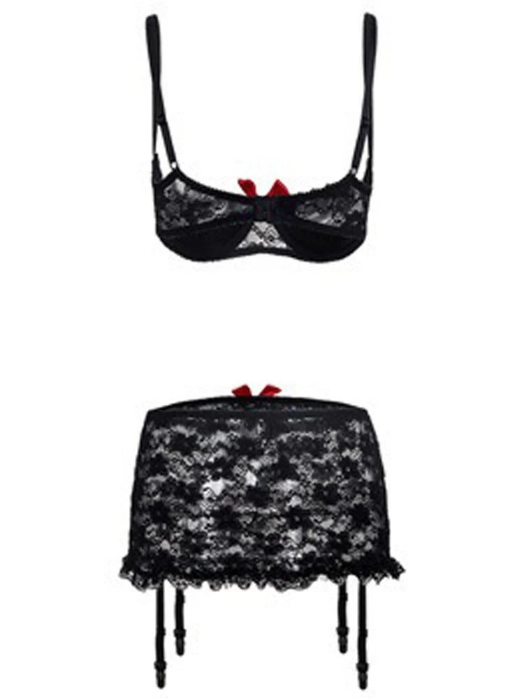 Set reggiseno di pizzo lingerie sexy da donna intimo set di fasciatura di mutandine sexy set di lingerie erotica set di gonna reggiseno reggiseno aperto con anello in acciaio