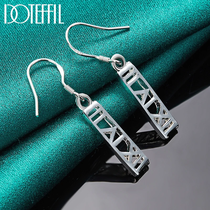 DOTEFFIL 925 Sterling Silver Long Roman Numerals Drop Charm Earrings For Women Party Gift Fashion Wedding Engagement Jewelry