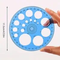 1pc 360-Degree Rotating Round Ruler - Transparent Blue Template with Circles & Degrees for Drafting, Patchwork, Office 2