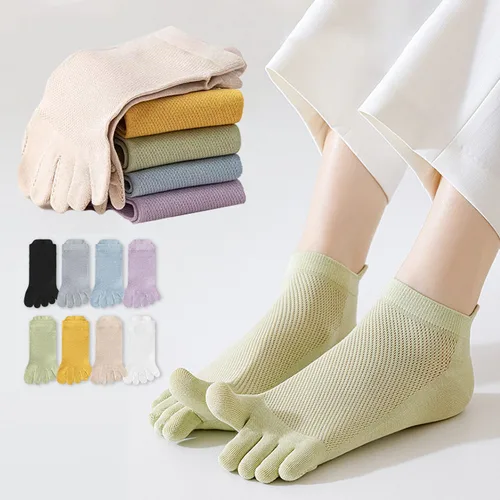 2025 nuevo verano calcetines de 5 dedos para mujer calcetines cortos de malla transpirable Color caramelo calcetines de punta abierta para mujer calcetín de cinco dedos de alta elasticidad