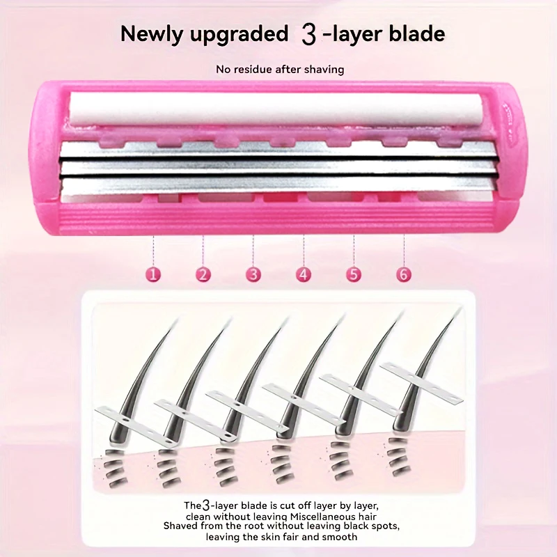 Women's Body Hair Bikini 3-Layer Safety Razor Blade, Stainless Steel Safety Hair Removal, Razor Replaceable Head