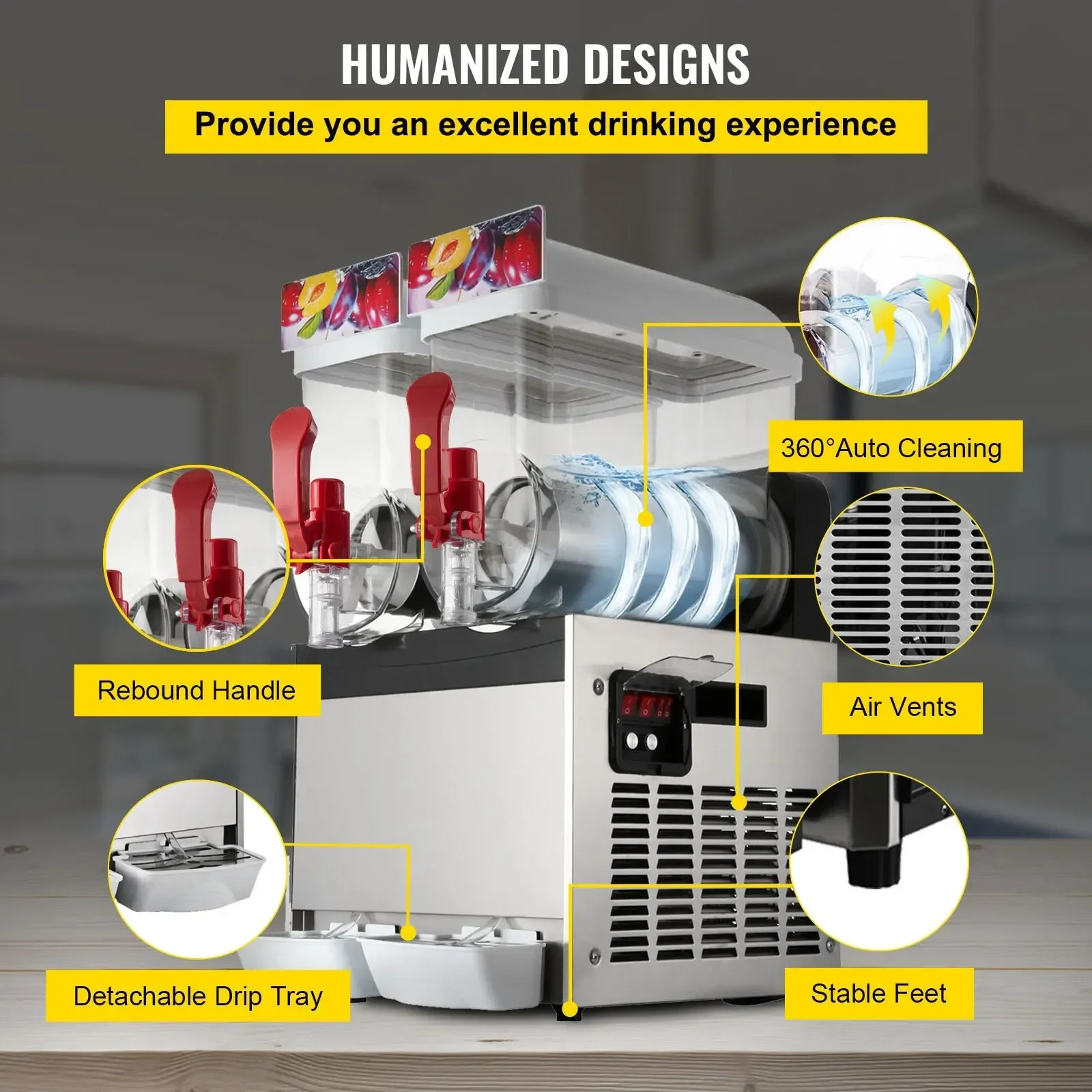 Máquina comercial para granizados VEVOR de 500W, para margaritas, smoothies y bebidas congeladas, adecuada para hacer jugos, té y café, con capacidad de 15L y 2 tanques.