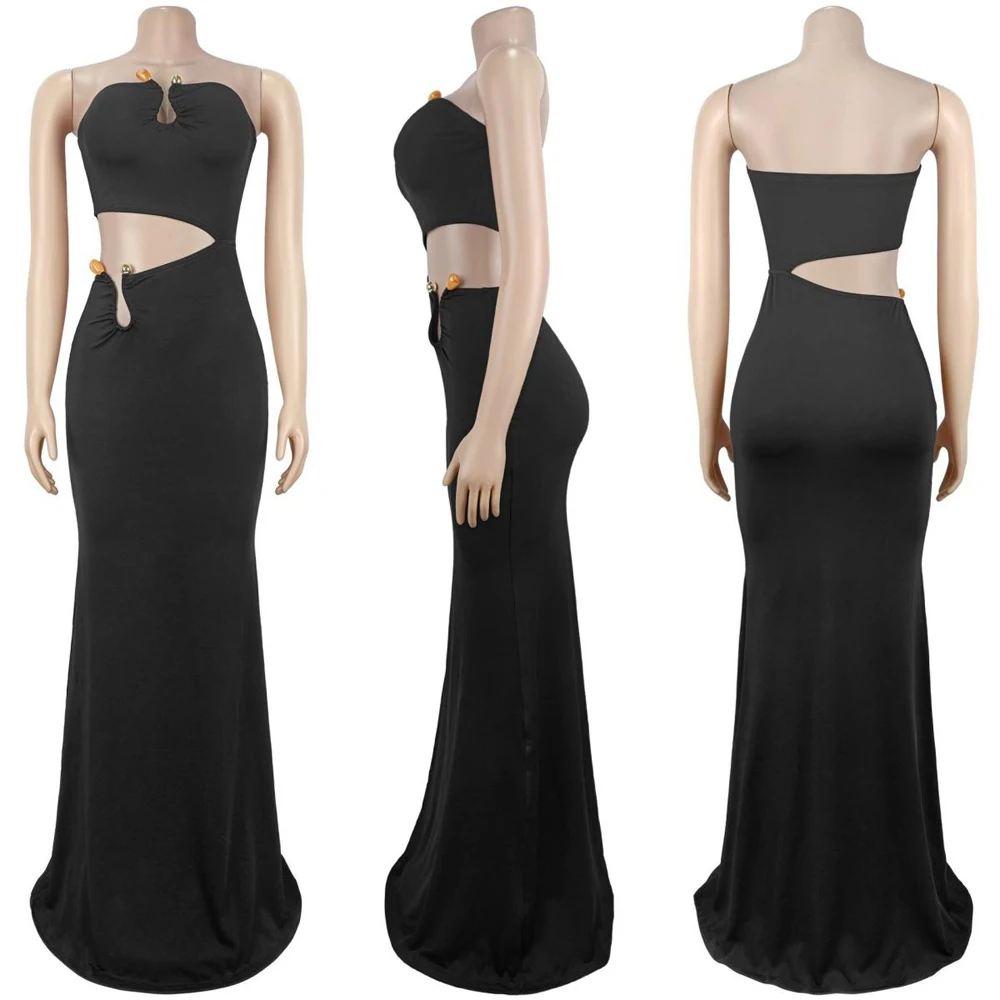 Neu im Sortiment: Sexy Trägerloses Maxikleid für Damen, Ärmellos mit Cut-Outs, Club-Party Bodycon-Kleider, Großhandel, Schneller Versand, Sommer 2026 – Detail 3