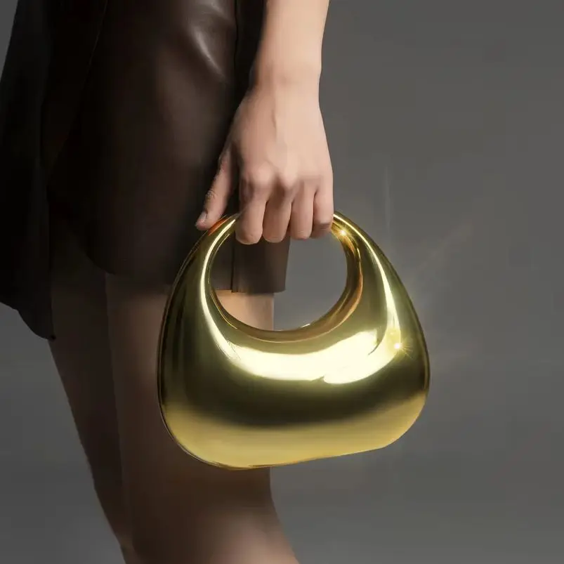 

Golden Evening bag Purses and handbag luxury Designer shoulder bags moon bag Party Wedding Round Acrylic Shiny Clutch purse