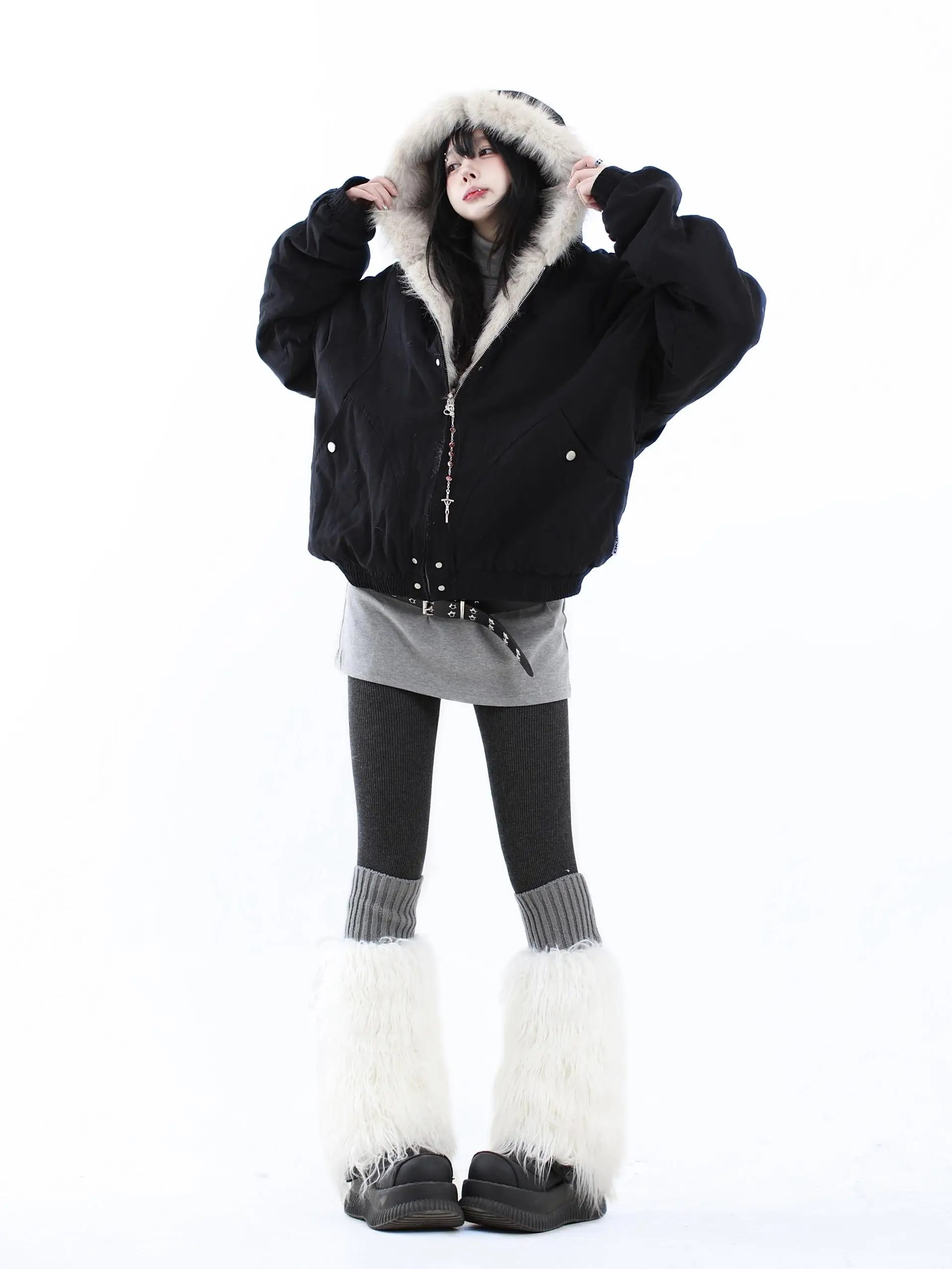 

Men's Thiened Fce Lined Cotton Jaet with Fur Collar American Sle Curry Person Mountain Eagle Winter Workwear Coat