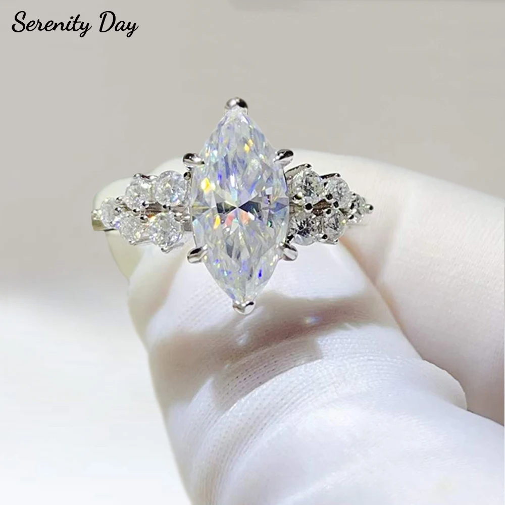 

Serenity 3ct Marquise Cut D Moissanite Rings for Women Wedding S925 Bands 100% Sterling Silver Sparkling Eternity Rings Jewelry