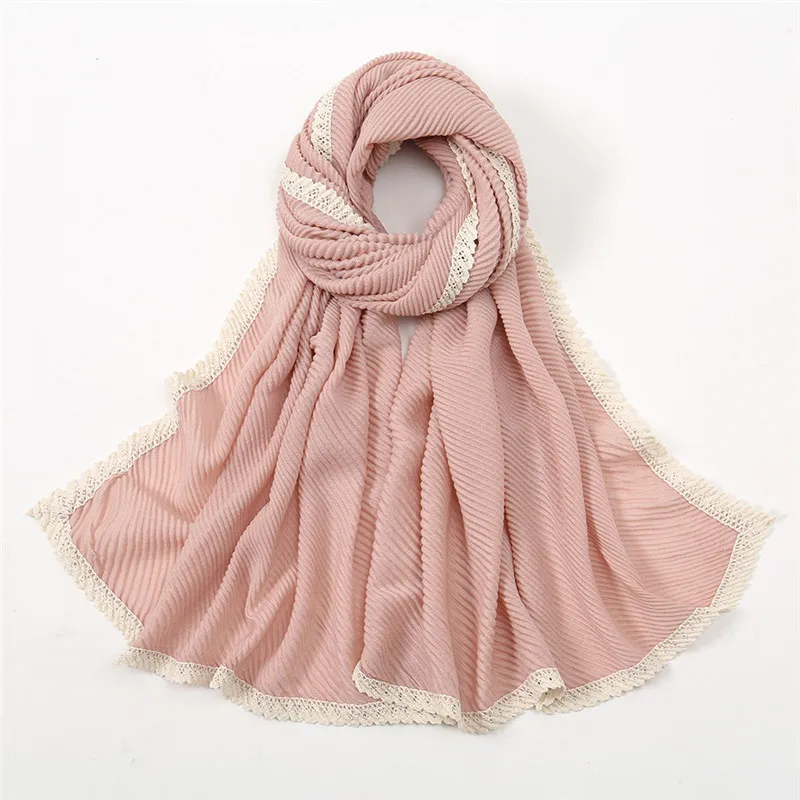 Chales lisos de encaje Floral para mujer, Hijab de algodón y viscosa, antiarrugas, 160x66Cm