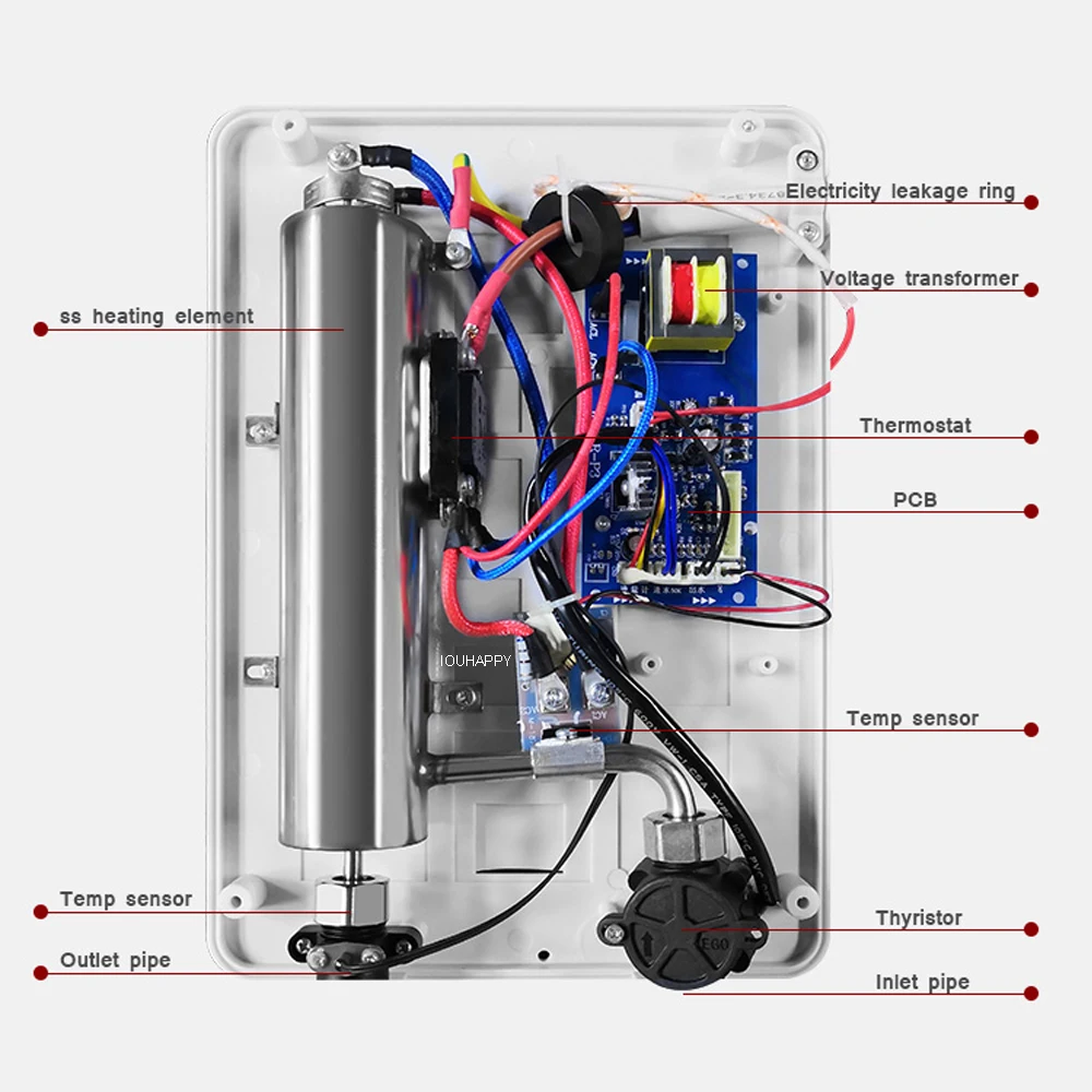 Calentador de agua eléctrico instantáneo sin depósito, calentador de agua caliente de 220V y 6000W con pantalla LCD, para baño y cocina