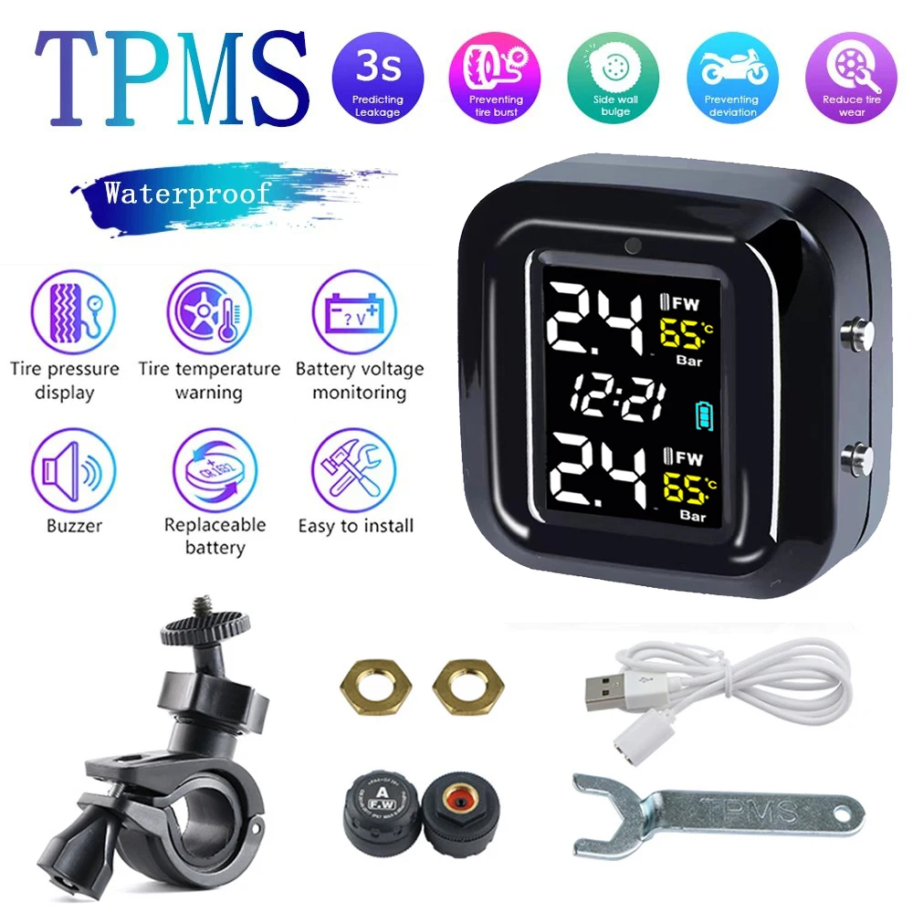 M6 Combination Motorcycle Tire Pressure Monitor Digital Display External Motorcycle Wireless Tire Pressure Detector