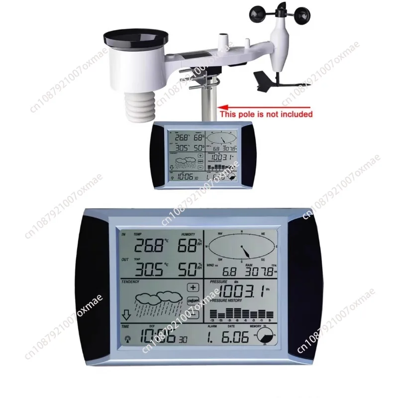 Wireless weather station 1080 wirelessly transmits data to store temperature, humidity, wind speed, direction and rainfall.