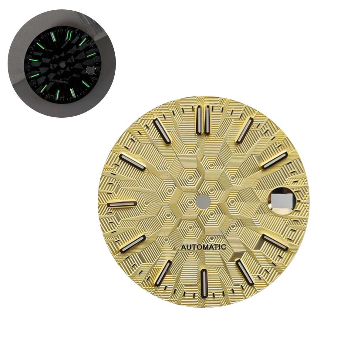 NH35 Watch Dial and Watch Hands 28.5mm Geometric Shapes Texture Dial Green Luminous Watch Accessories for NH35 NH36 Movement
