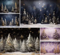 Mehofond Oil Painting Christmas Backdrops For Photography Winter Forest Tree Baby Family 2024 Xmas Party Decor Background Studio