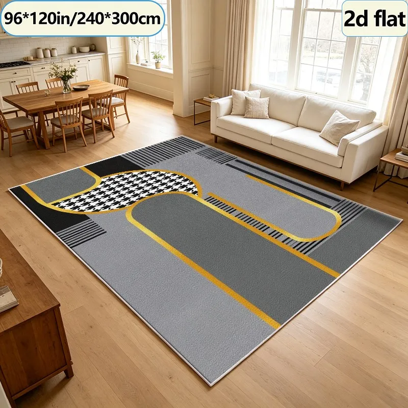 Art Deco Style Gray, Black, and Gold Houndstooth Geometric Pattern Carpet, Square Carpet, Non-Slip, Washable Floor Carpet Suitable for Bedroom, Hallway, Modern Home
