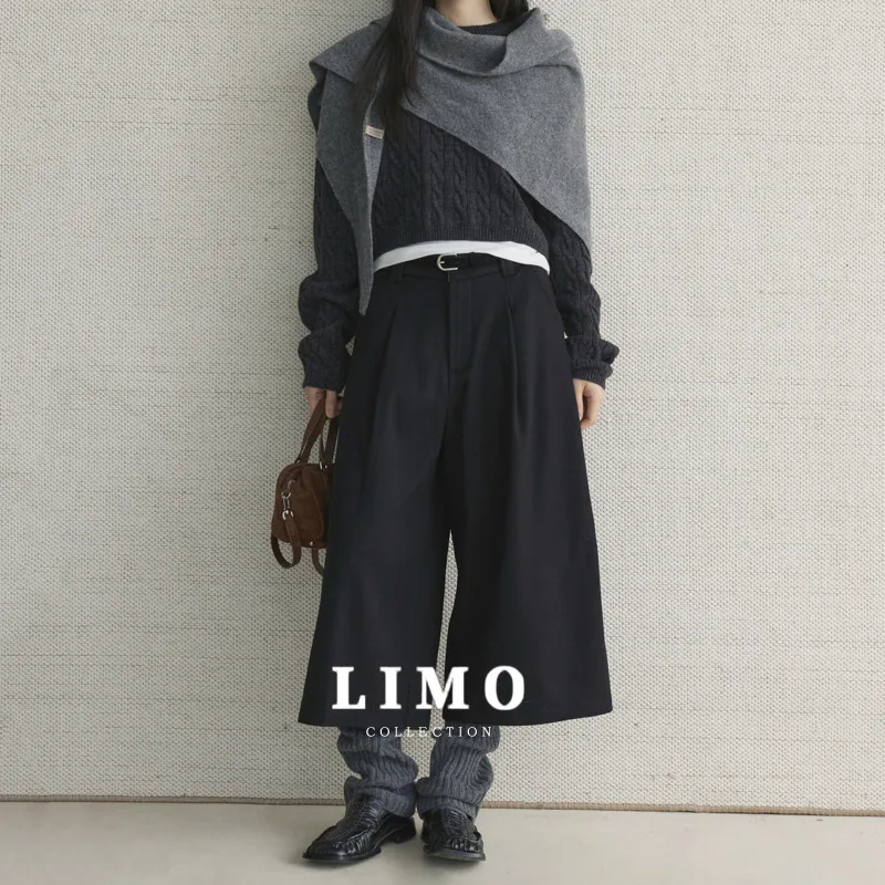 

LIMO 2025 новые винтажные плиссированные брюки из смеси хлопка в стиле ретро с поясом для женщин, весна-лето, повседневная повседневная одежда