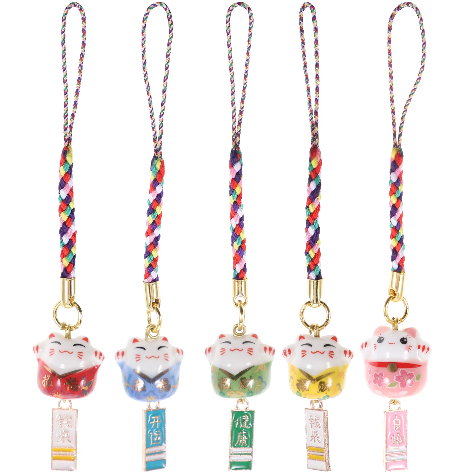 

5pcs Pendant Cell Phone Pendant Maneki Neko Keyring Porcelain Cat Bags Figurine Pendant Car Wealth Fortune Kawaii Pendant