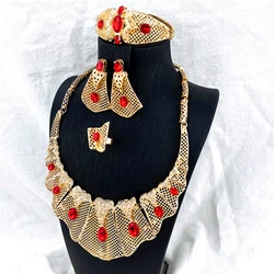 2024 Fashion African Nigerian Dubai Gold Color Jewelry Sets Wedding Brida Party Bracelet Necklace Accessorie Women HQ003