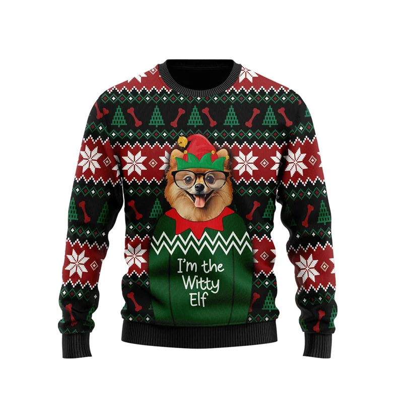 3D Printed Witty Dog Sweatshirt For Men Pet Bulldog Christmas Pattern Pullover Casual Loose Holiday O-Neck Hoodies Unisex Tops