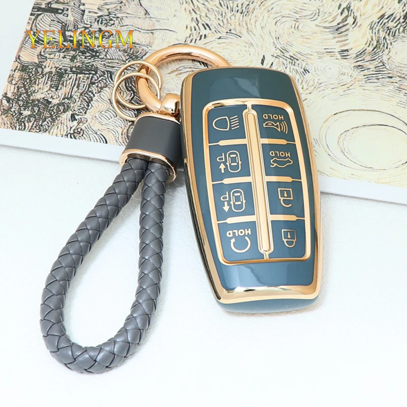 8 Buttons Car Key Cover Case Auto For Hyundai Genesis G80 GV70 GV80 2019 2020 2021 2022 NEW Remote Key Holder Car Accessories