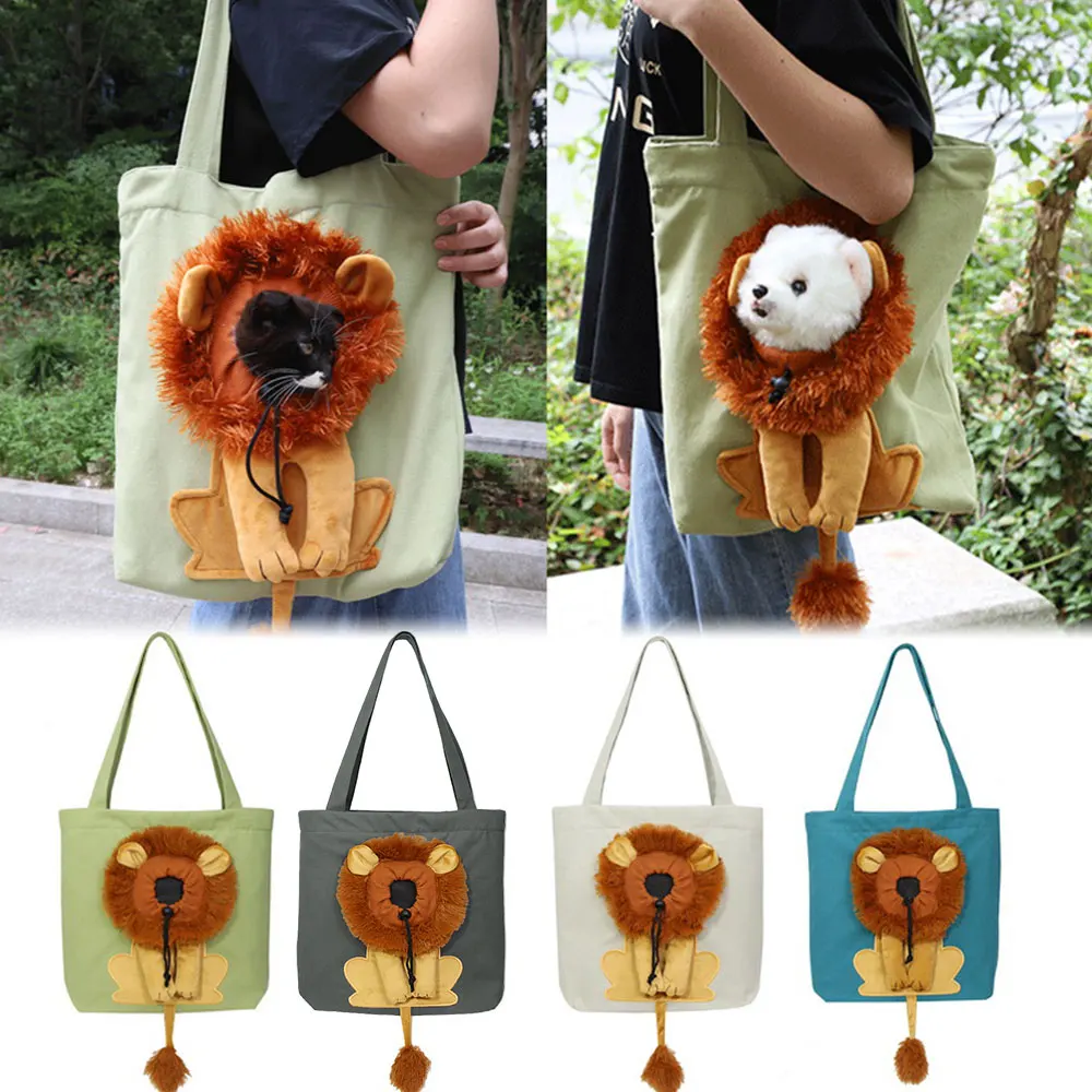 Pet Canvas Shoulder Bag Lion Shaped Carrier For Cat Comfortable Cats Carrying Pouch Handbag Puppy Messenger Bag For Out Travel