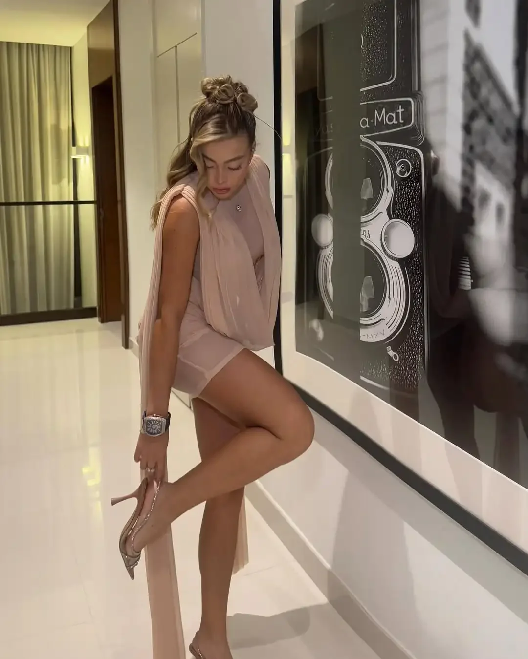 سيدة شبكة المرقعة فستان قصير امرأة سوينغ طوق أكمام طويلة الشريط مطوي فساتين جديدة عطلة مساء حفلة فساتين جديد #4