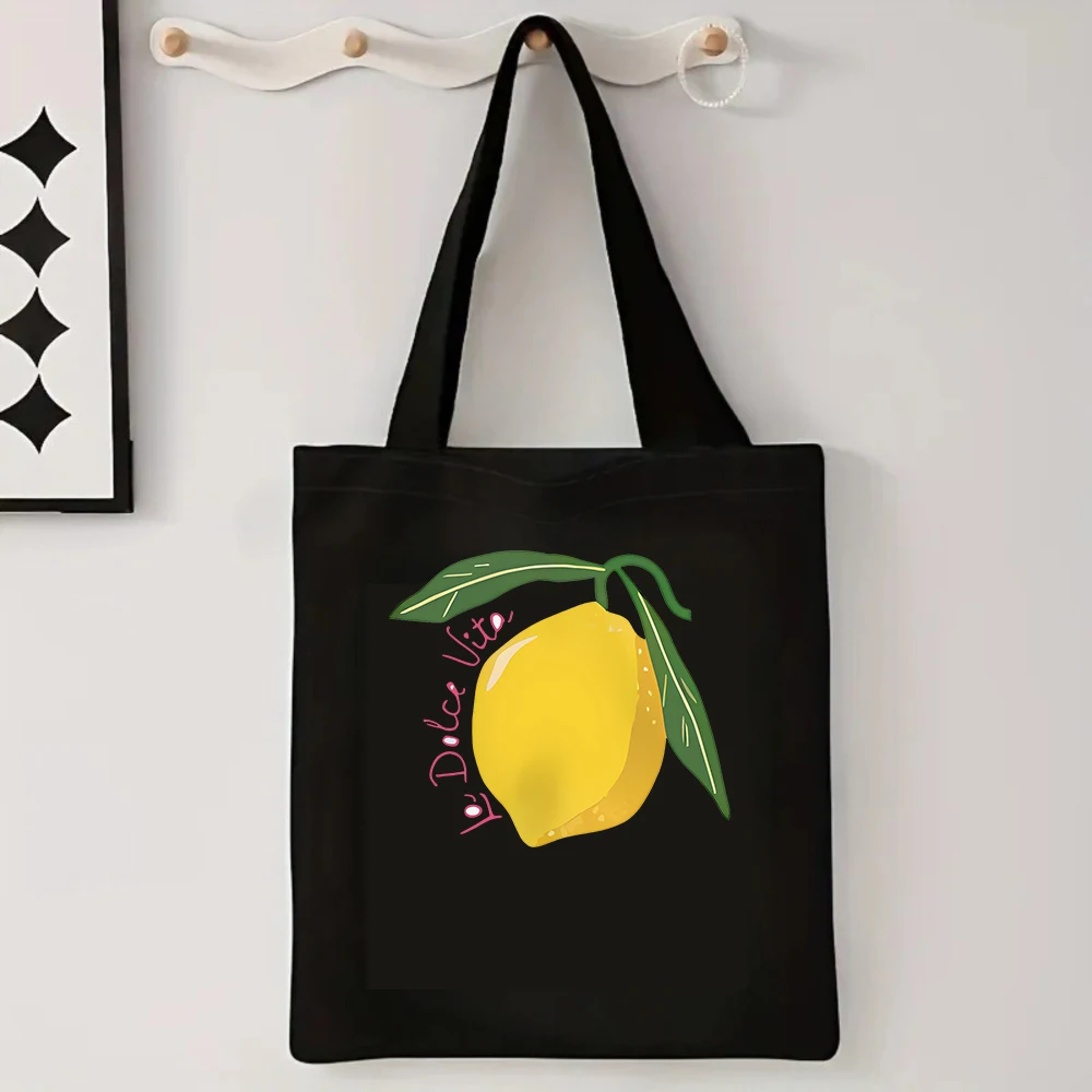 

La Dolce Vita Lemon Canvas Tote Bag Italy Inspired Shoulder Bags Reusable Large Capacity Canvas Bags for Women Travel Gifts