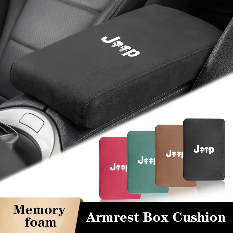 Car Suede Armrest Mat Arm Rest Box Cushion Protection Decoration Pad For Jeep Grand Cherokee Wrangler JK Gladiator Compass