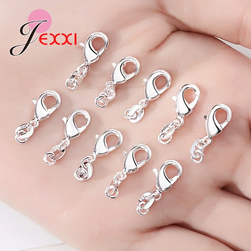 10PCS 925 Sterling Silver Metal Lobster Clasps Hooks Bracelet End Connectors for Jewelry Making DIY Necklace Accessories