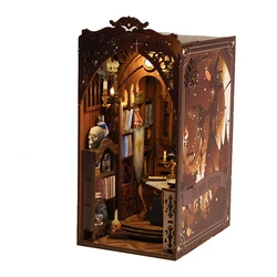 DIY Wooden Magic Library Book Nook Figurines Miniatures Kits Assembled Bookend with Light for Friends Gifts Home Decor Crafts