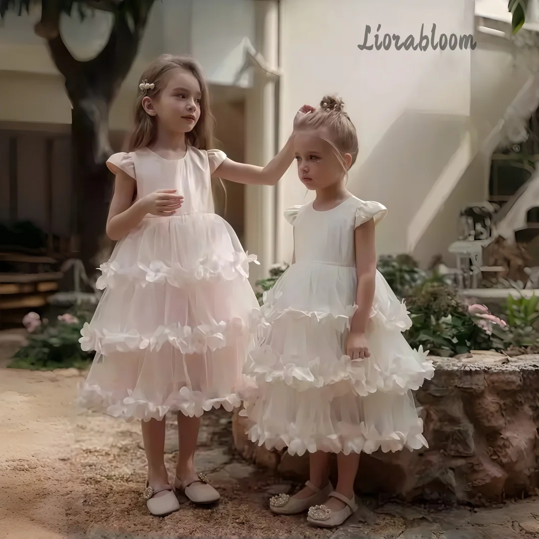 

Girls' Multicolor Designer Dress Layered Maxi Dress Tulle Lace Evening Gown Flower Girl Dress Party Wear Wedding Attire