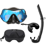 Máscara de snorkel, gafas de buceo, tubo plegable de silicona húmeda, espejo, lente de vidrio templado, máscara de buceo, tamaño de viaje con estuche