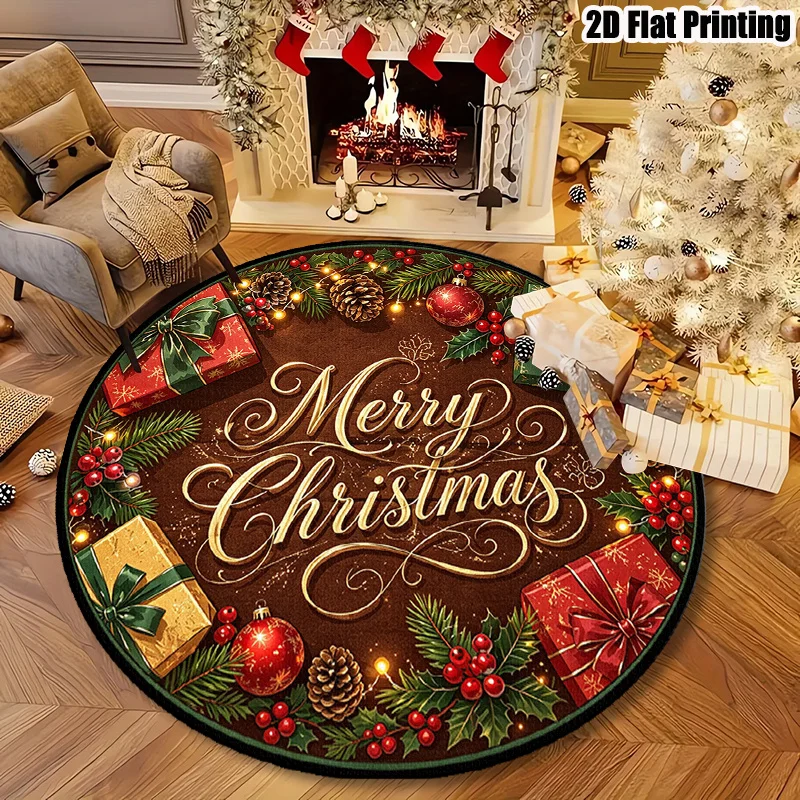 Rustic Pinecone Round Area Rug Winter Pine Needle Circle Carpet Washable Non Slip Christmas Living Room Floor Decoration