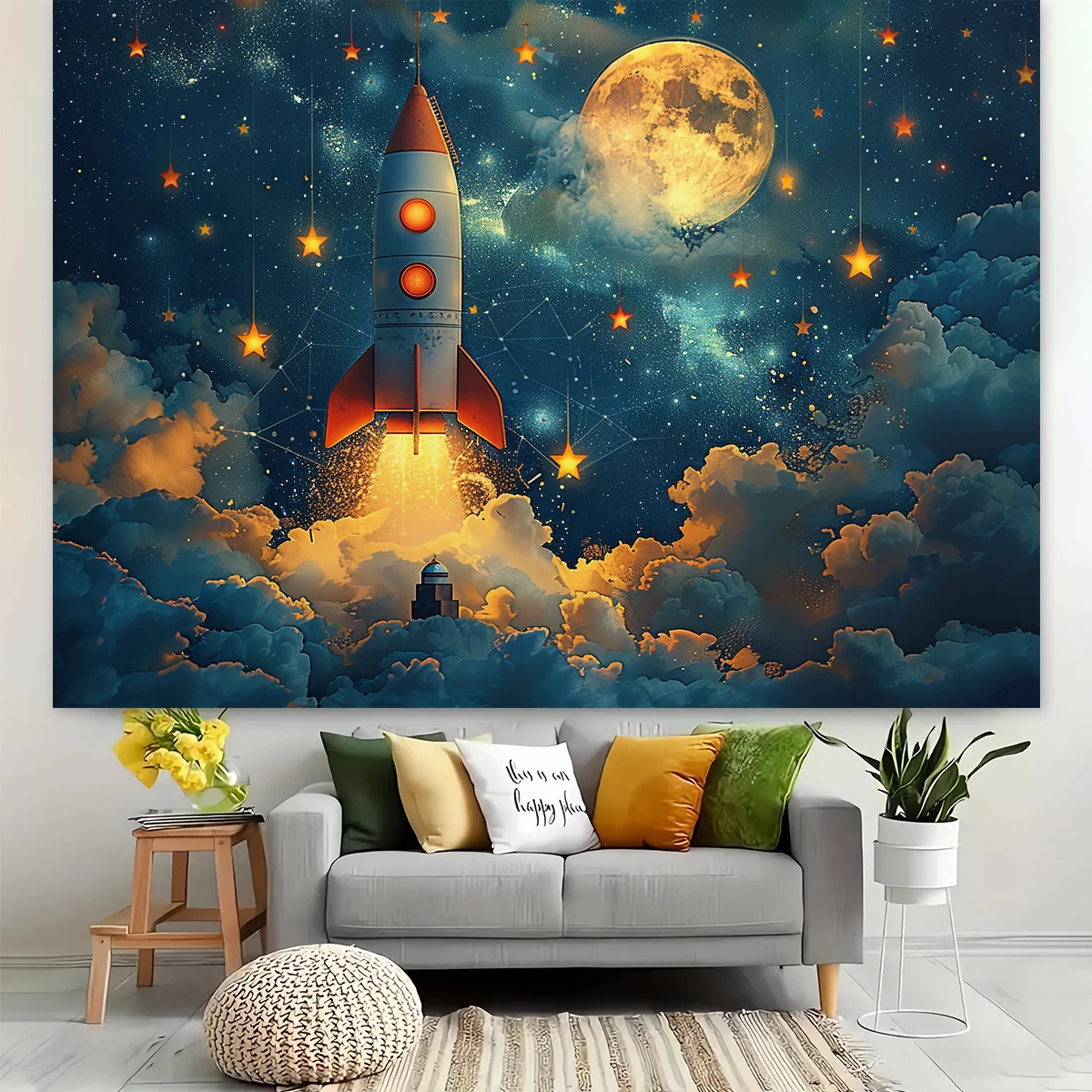 1 個の夢のような夜空のロケット壁取り付け、月、星、ロケット - Event Launch Party のレビューと価格