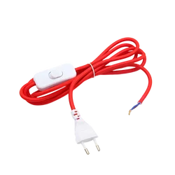 220V AC Power Cord With European Plug  Inline Switch Textile Braided Covered Wire Cable 2 Meters