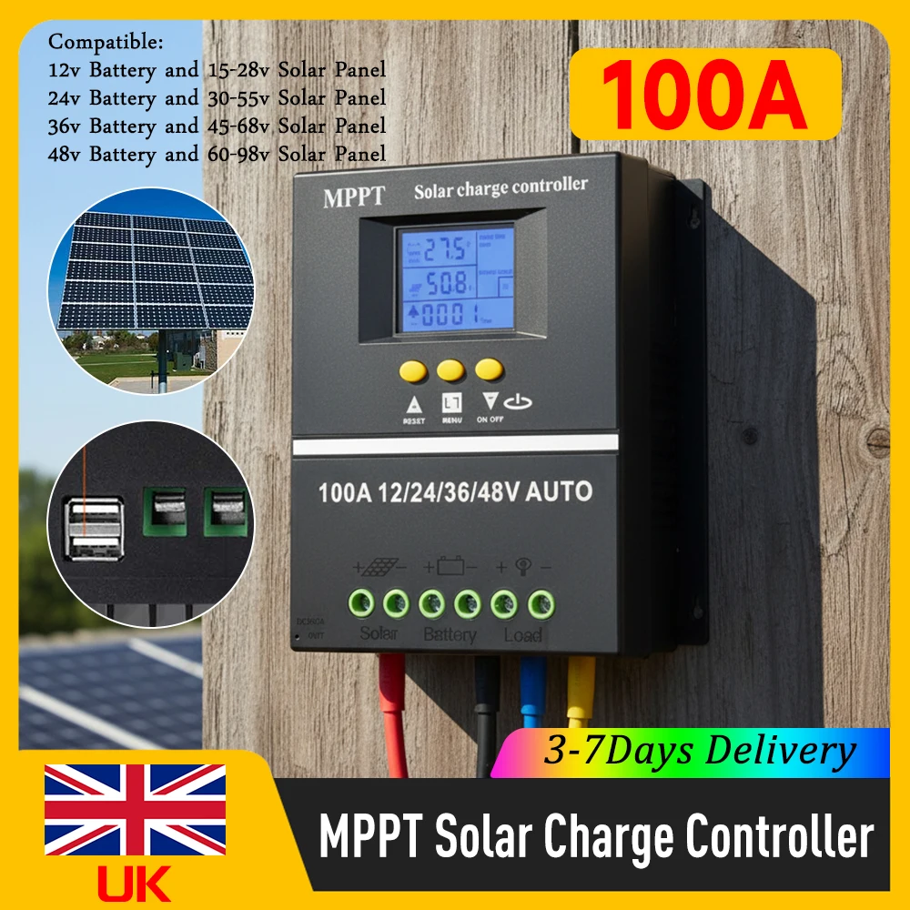 

Контроллер заряда солнечных батарей MPPT 100A 12V 24V 36V 48V с ЖК-дисплеем для зарядки свинцово-кислотных и литиевых аккумуляторов, новый ﻿