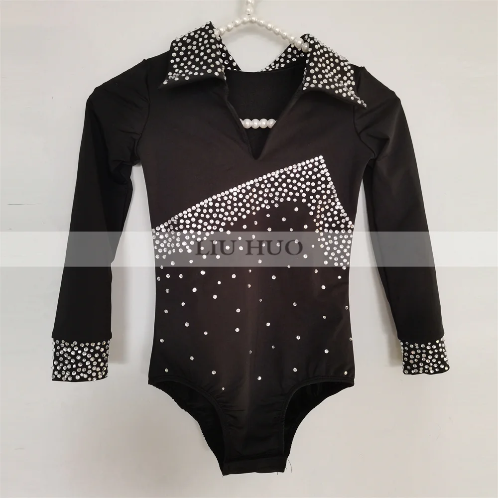 

LIUHUO Figure Skating Top Men's Boys' Ice Performance Costume Competition Long Sleeve Dance Leotard Children Adult Black Roller