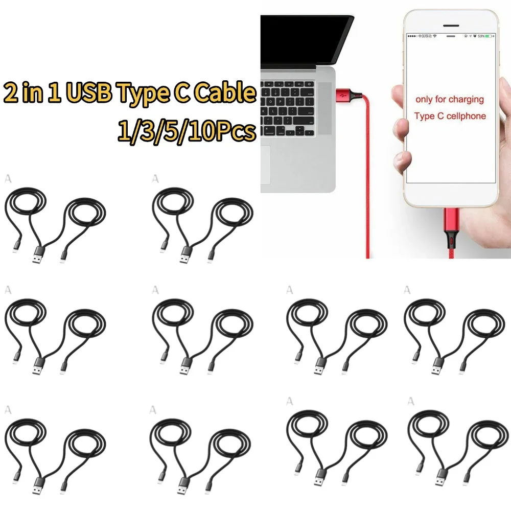 USB 2.0 Type-A Male 2 In 1 Double Type C Cable DC 5V 2.5A For Type-c Multi-function 2 in 1 Charging Cable Double USB C Cable