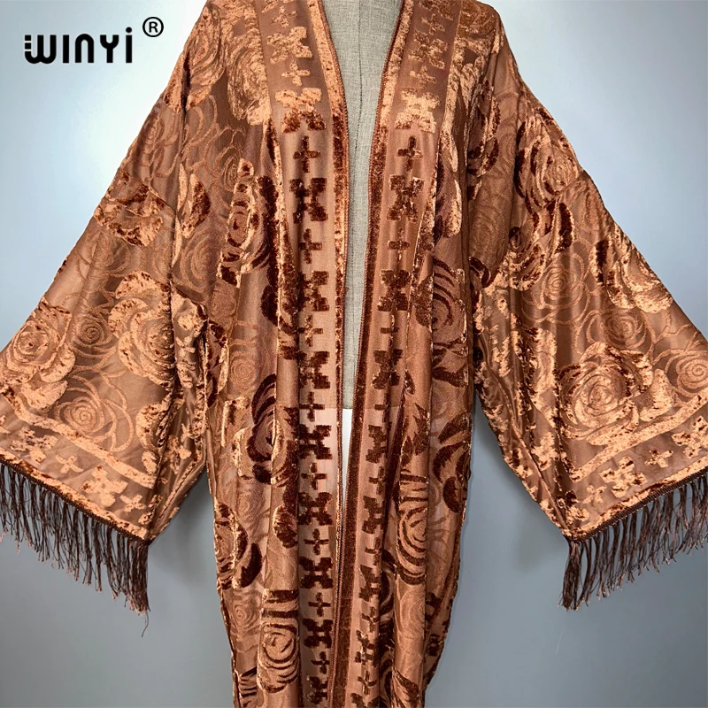 WINYI boho Kimono Personality perspective tassel cardigan for woman beach outfit kaftan beach cover up evening dress maxi coat
