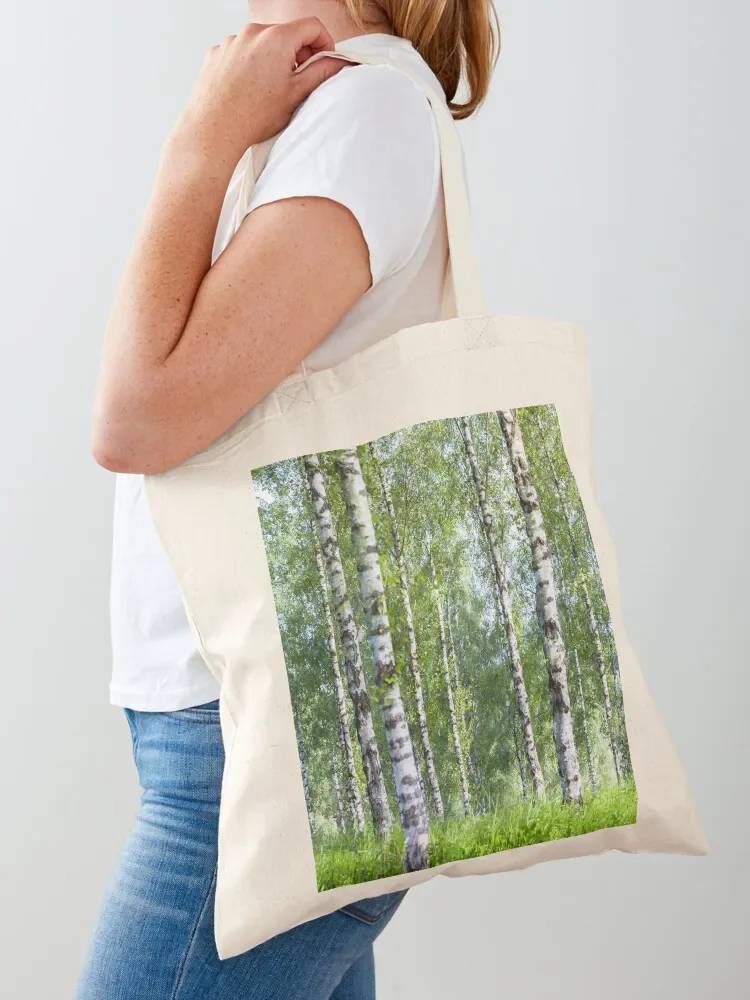 Shimmering Silver Birch Trees Tote Bag large tote bag Shopper bag