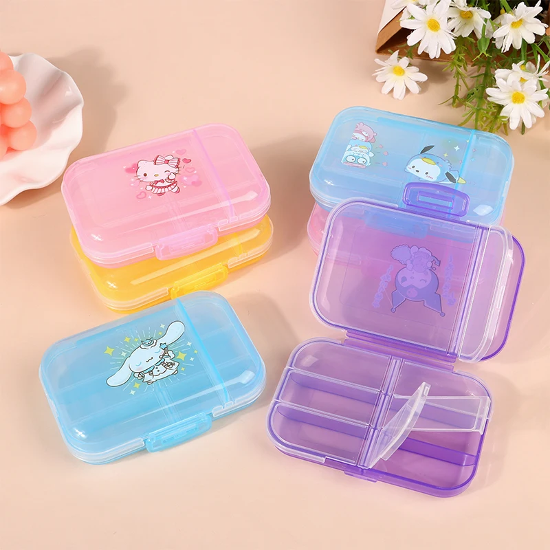 Sanrio Hello Kitty Pill Box Kawaii Kuromi Melody Cinnamoroll 8-grid Storage Box Travel Portable Double Layer Medicine Box