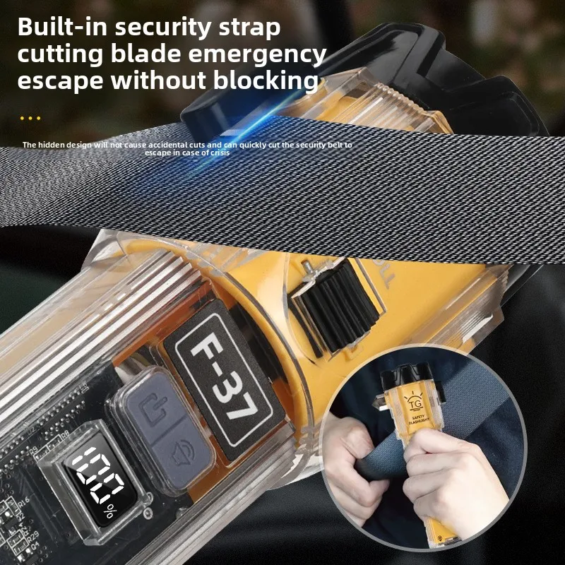 Strong Light Safety Hammer LED Flashlight Zoom Remote Multifunctional Lighter USB Power Bank Magnetic Work Light Horn Flashlight