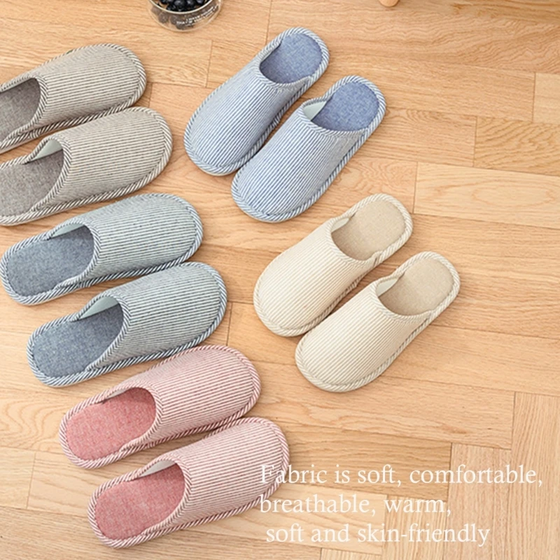 

Женские противоскользящие зимние домашние тапочки для домашнего использования, домашняя обувь в полоску на толстой хлопковой