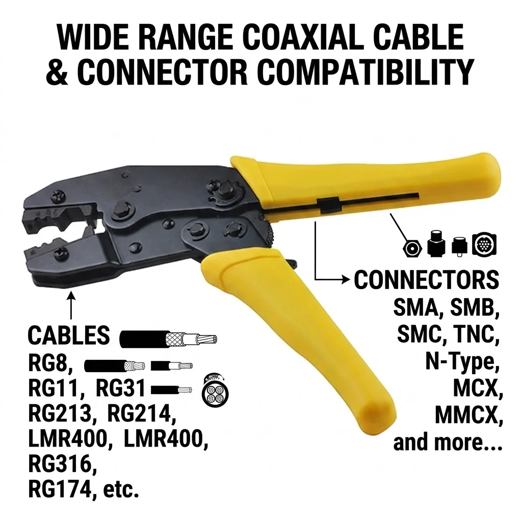 Superbat Yellow Crimper Crimping Tool for Coaxial Cable RG8 RG11 RG213 LMR400 RG316 RG174 SMA N MCX - 336K